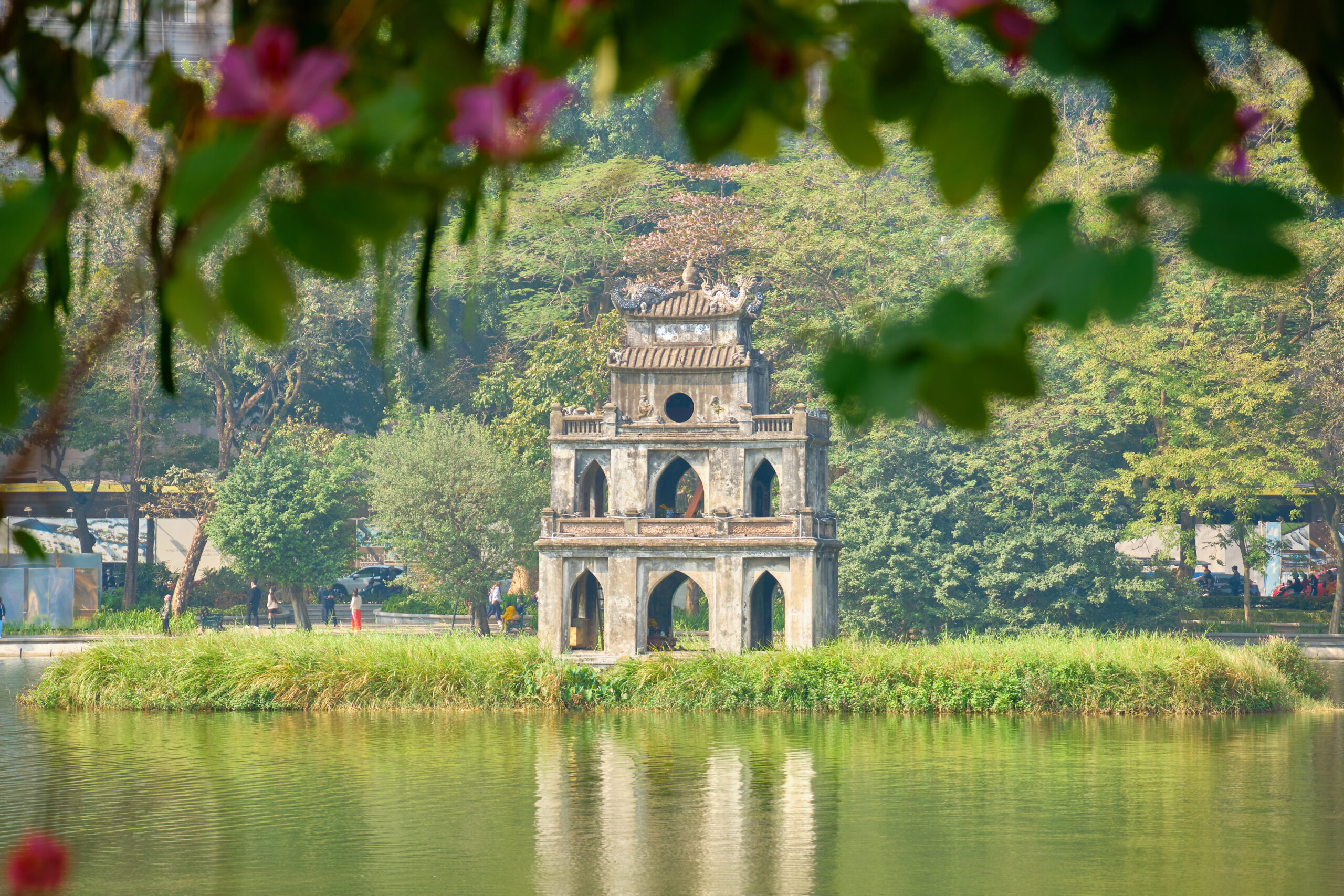 Turtle Tower Thap Rua on Hoan Kiem Lake in the daytime. Hanoi, VIETNAM